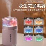 永生花加濕器 粉色底座透明罩 LED 七彩氛圍燈 噴霧效果
