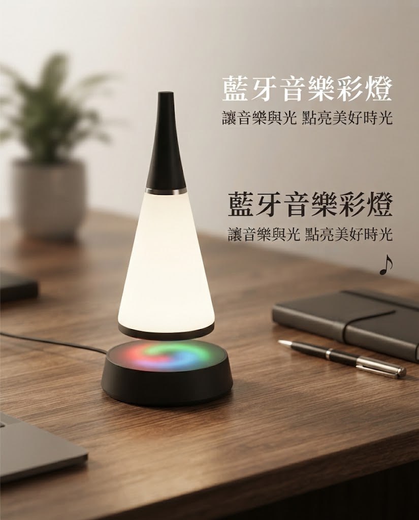 藍牙音樂彩燈 白色錐形燈罩 彩虹底座氛圍燈